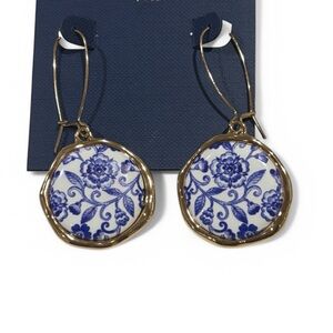Anthropologie Blue and Gold Floral Earrings
